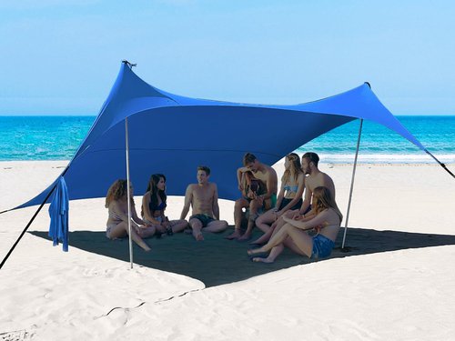 BESTSET 10×10ft UPF50+ Beach Tent Sun Shelter, Windproof Stable Outdoor Pop Up Beach Shade Canopy for Camping, Fishing, Backyard Fun or Picnics, 2 Poles