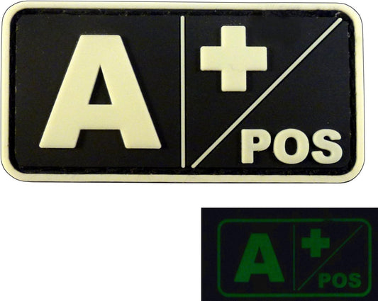 Mini First Aid Blood Type PVC Patch Black and White Glow Dark Compatible with Velcro PVC Patches for Hats,Plate Carrier,Ifak,First Aid Kit Patch (O Positive)