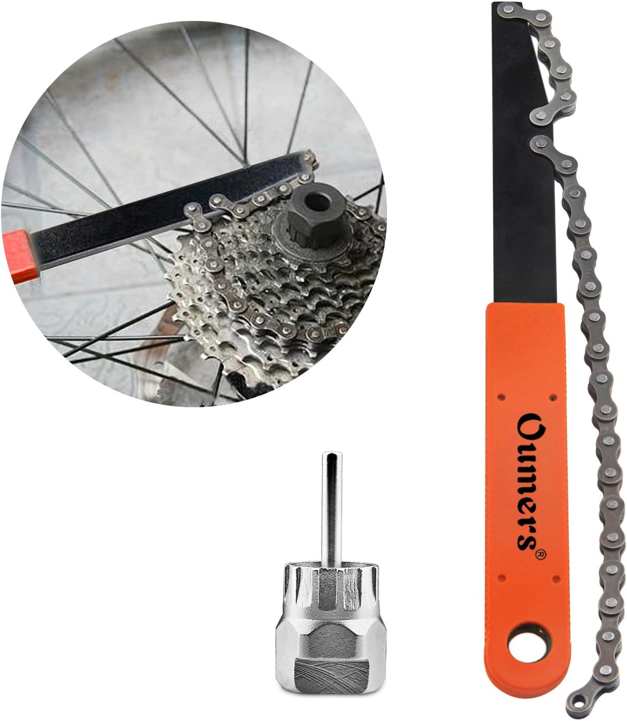 Oumers Bike Chain Tools Kit, Cassette Removal Tool Sprocket Remover Kit/Chain Whip and Cassette/Rotor Lockring Removal Tool with Guide Pin
