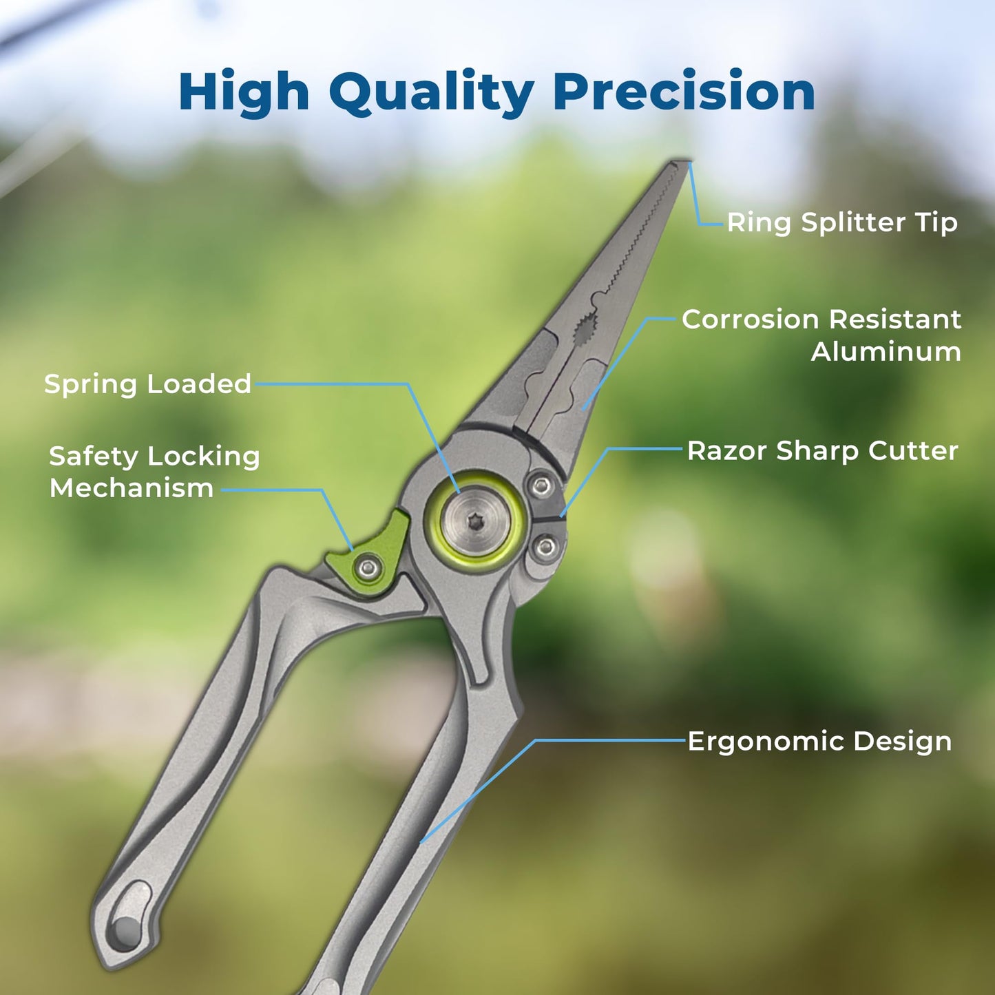 Fishing Pliers Hook Remover Split Ring Line Cutter Fishing Tool Multifunctional Tool Ergonomic Handle Fishing Saltwater Corrosion Resistance Safety Lock Camping