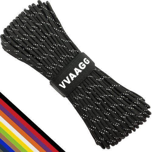VVAAGG Reflective Paracord Rope 100FT, 7 Strand Nylon para Cord Lanyard Utility 550 Parachute Cord, 4mm Thin Tent Rope for Outdoor Camping Hiking