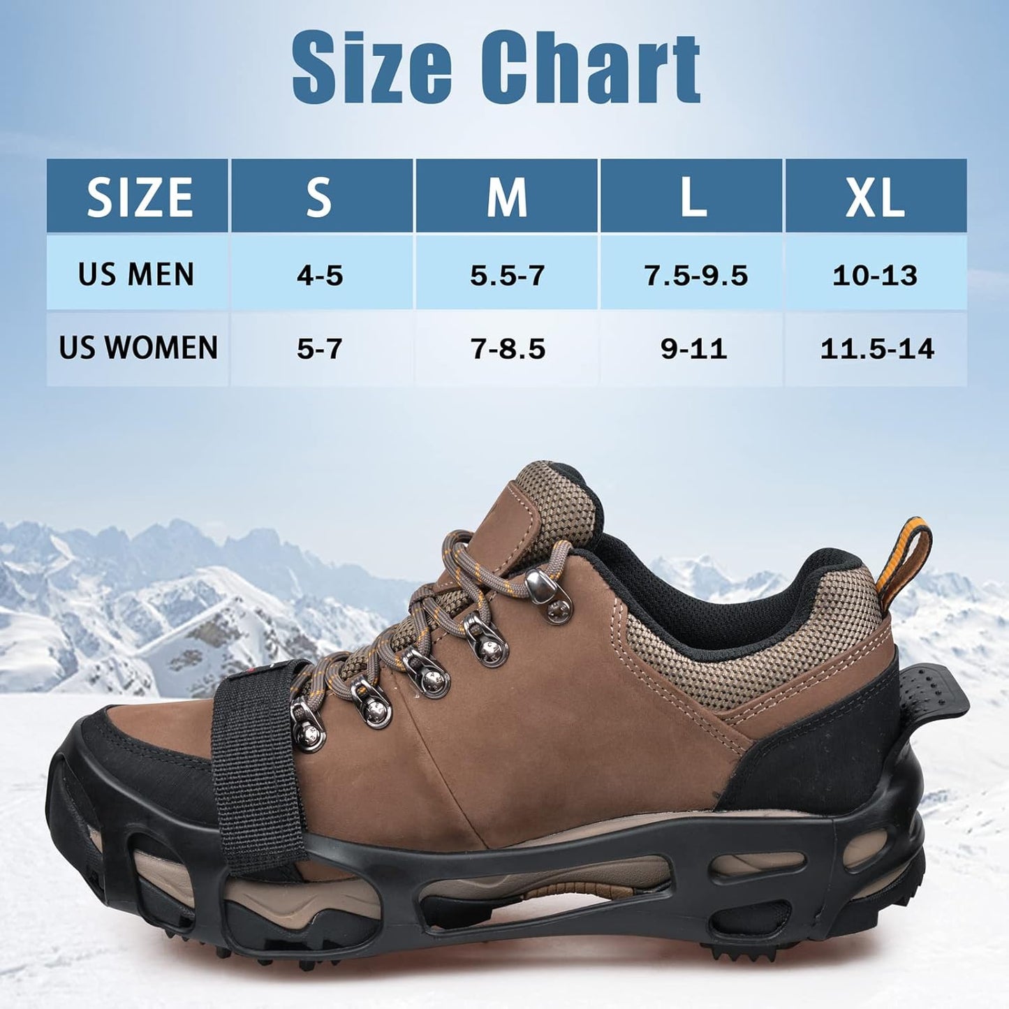Ice Cleats Crampons Anti Slip Shoe Spikes for Snow Ice Cleats for Shoes and Boots Men Women Winter Walking Non-Slip 24 Studs Stretch Rubber Footwear