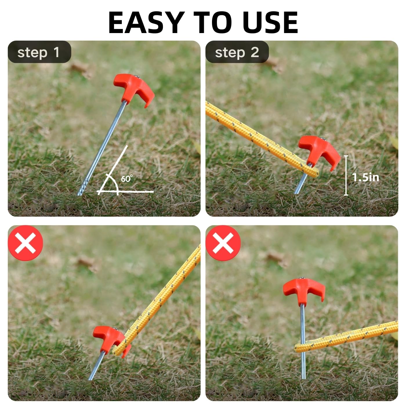 8" Tent Stakes Heavy Duty Metal Threaded Tent Spikes Ground Stakes Tent Pegs Camping Stakes, Tent Stakes for Outdoor Camping…