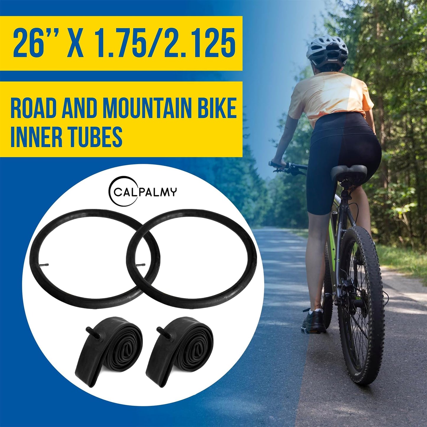 (4-Pack) CALPALMY 26" x 1.75/2.125 Road and Mountain Bike Inner Tubes with Schrader Valve 32mm for Road/Mountain Bikes Like Schwinn Koen, Elm, High Timber More.