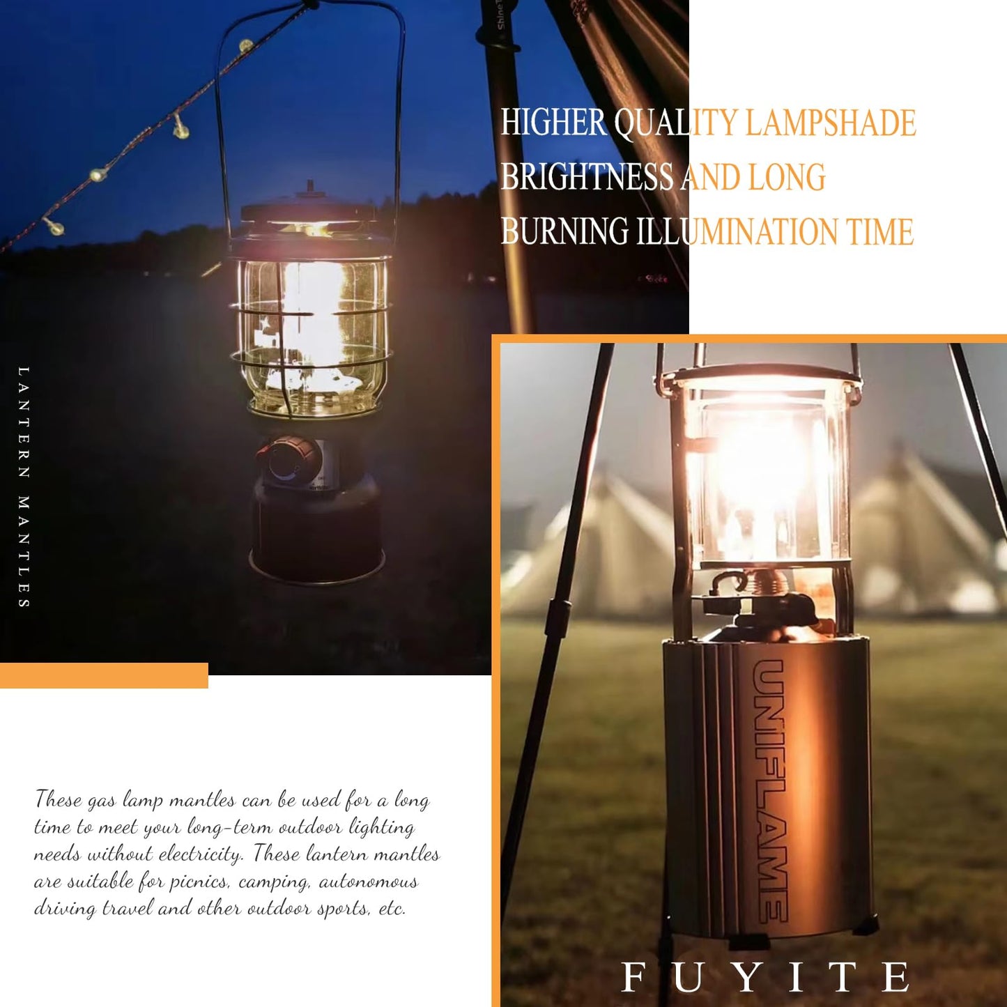 FUYITE 22 Pcs Propane Lantern Mantles, U Shape Mantles for Propane Lantern Gas Lamp Mantles Gas Lantern Mantles Gas Lantern Covers Mantles for Outdoor Camping Lantern, 3.9, grey