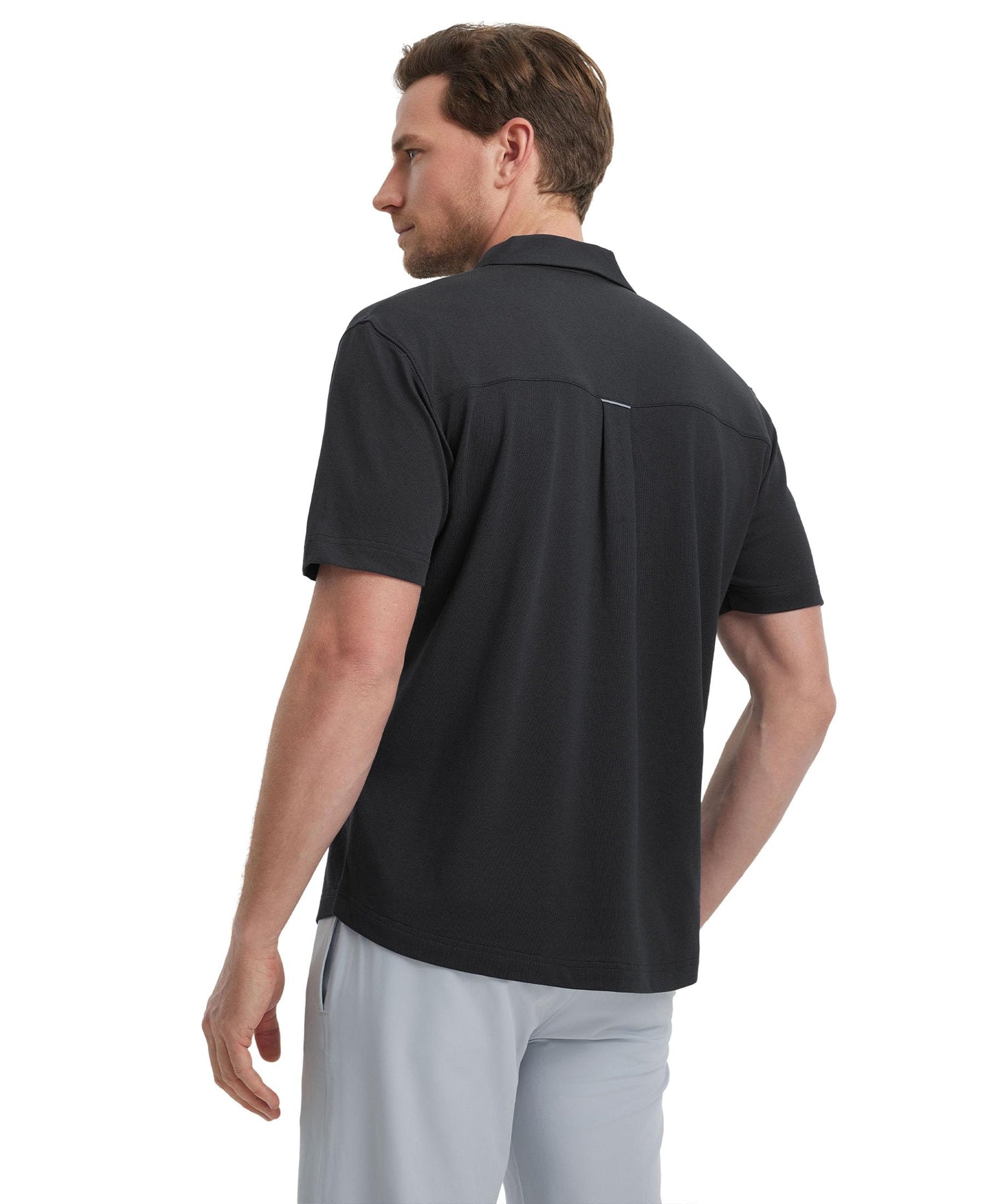 M MAELREG Mens Short Sleeve Button Down Shirt Pique Performence Business Cotton Blend Casual Fitted Shirt for Men Black