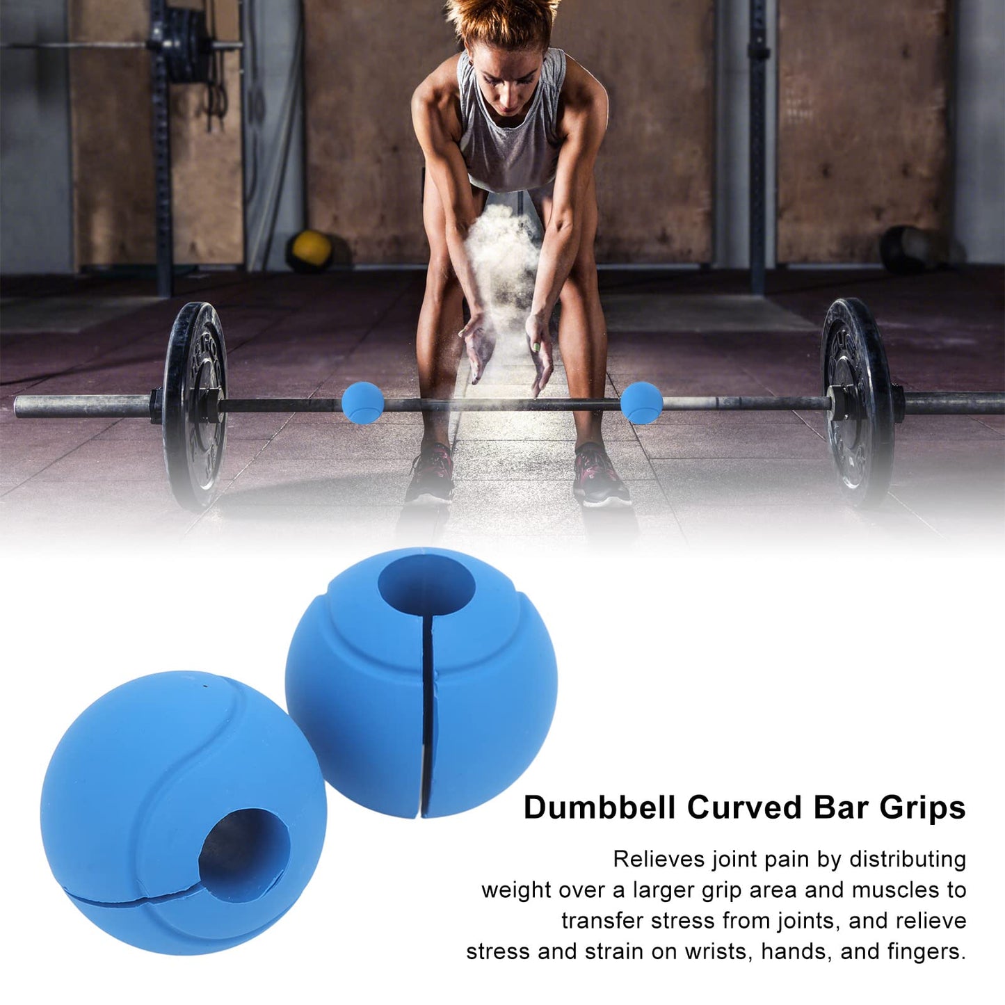 Dilwe Barbell Grips, 1 Pair of Barbell Dumbbell Curved Grip Round Spherical Silicone Non Slip Thickened Grip for Massive Arm and Muscle Building (Blue)