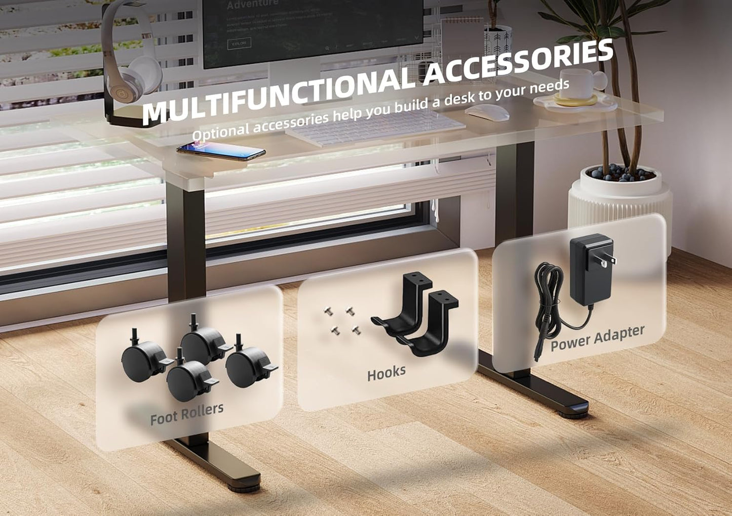 Claiks Standing Desk Frame, Electric Stand Up Desk Legs Frame Workstation Up to 63",T-Shaped Adjustable Standing Computer Desk for Home and Office, (Black Frame only)