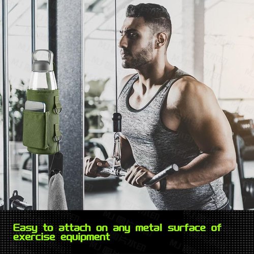 TINDERDRY Magnetic Water Bottle Holder Magnetic Gym Bag Water Bottle Carrier Pouch with Phone Pocket Silicone Towel Buckle and Sling for Easy Attachment to Metal Exercise Equipment(Green)