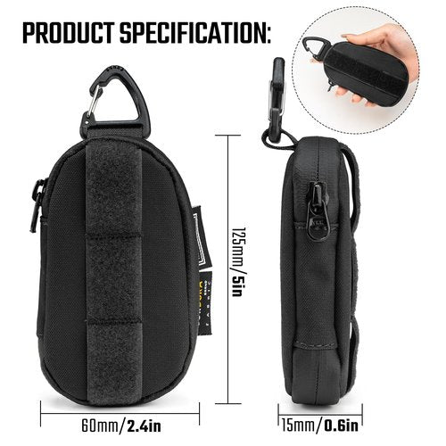 TACTICAL_GEEK Storage A7 EDC Key Bag Molle Pouch, Waterproof Zipper Wallet Car Key Case, Multipurpose Pocket Organizer, Unisex Tac Pouch with Patch Area for Daily Carry, Black