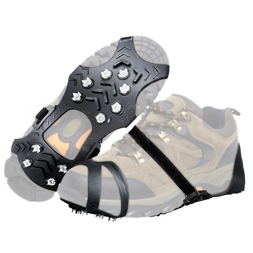 Crampons Ice Cleats for Shoes and Boots, Ice Snow Grip with Stainless Steel Spikes Anti-Slip, Traction Cleats Grips with Straps Women Men Shoes for Walking, Climbing, Hiking, Ice Fishing