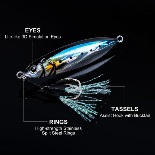Goture Fishing Jigs, 30g Vertical Jig Freshwater Saltwater, Jig Fishing Lures with Assist Hook, 5PCS Fishing Jigging Spoon Lures for Tuna,Salmon,Bass,Trout