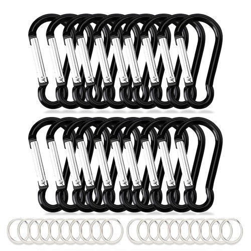 Carabiner Clip Keychain 1.81" Aluminum D-Ring Spring Loaded Gate Small Keychain Carabiners Clip Set for Outdoor Camping Mini Lock Hooks Total 40 Pcs Snap Link Durable Design Carabineer Assorted Black