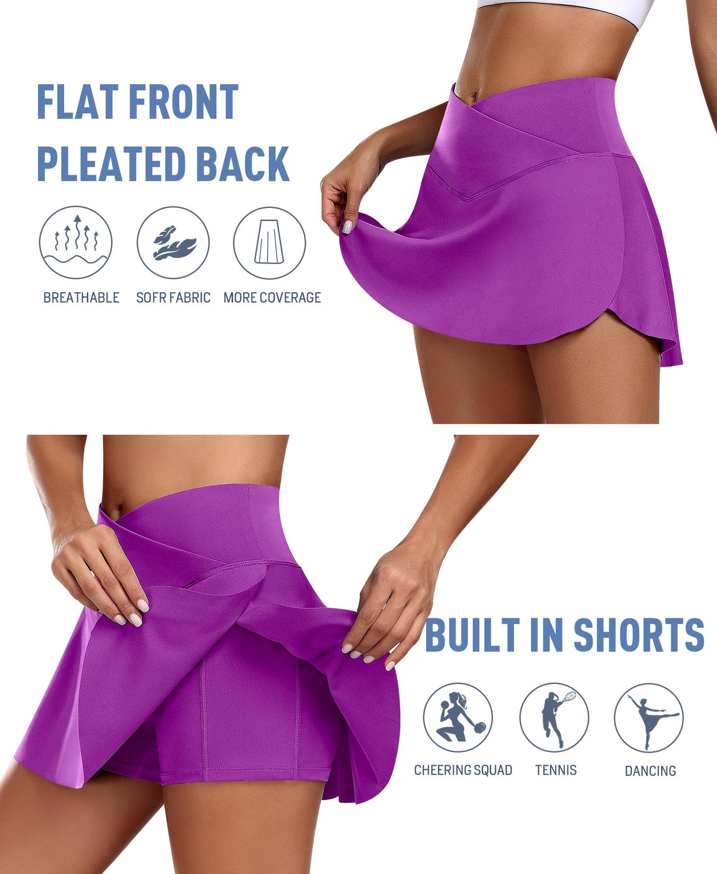 JoyGirl Tennis Skirt for Women with Shorts Crossover Golf Skort High Waisted Mini Workout Athletic Skorts Skirts with Pockets (A Style# Purple,Medium)