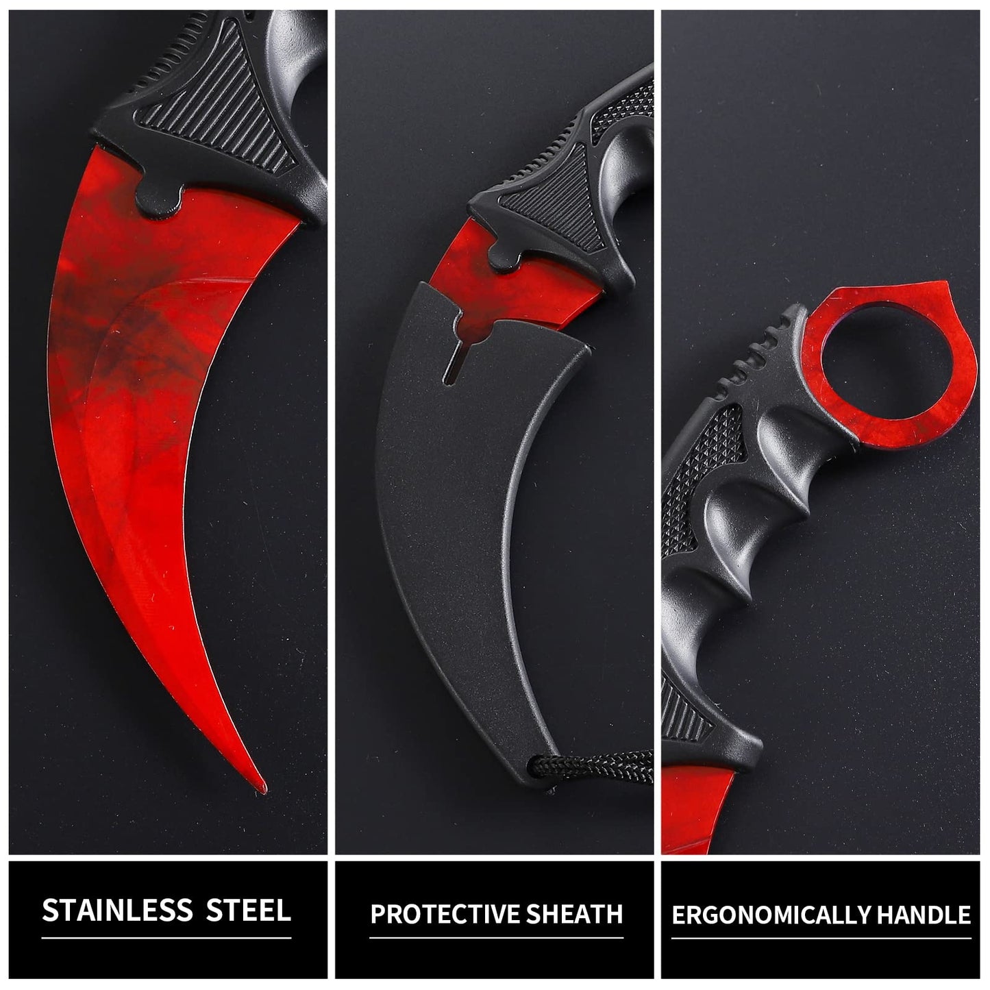 Milaloko 3 Pieces Karambit Knife Fixed Blade Knives Camping Tool,Outdoor Hunting Knife with Sheath and Cord, Suitable for Hiking, Adventure, Survival and Collection (Black Red Yellow)