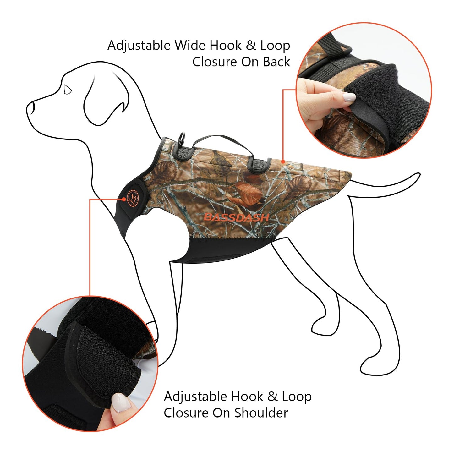 BASSDASH Dog Camo Neoprene Adjustable Hunting Vest Waterproof Chest Protection