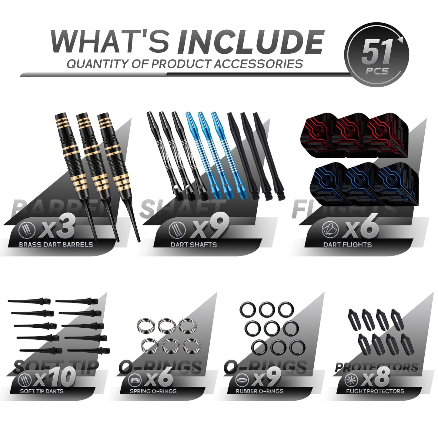 HUANQU Soft Tip Darts Set – 3 Pack Professional Darts Plastic Tip | Includes Extra Darts Tips/Flights/Shafts &Darts Case Accessories，Soft Tip Darts for Electronic Dart Board for Adults Darts