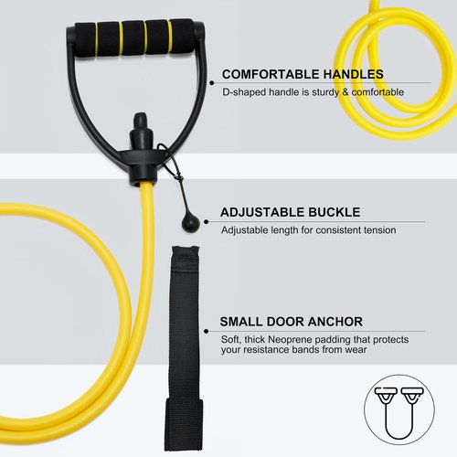 Resistance Bands with Handles, Exercise Resistance Bands, Workout Bands with Door Anchors, Adjustable Length, for Resistance Training, Physical Therapy, Home Workouts (Yellow (E-Light))