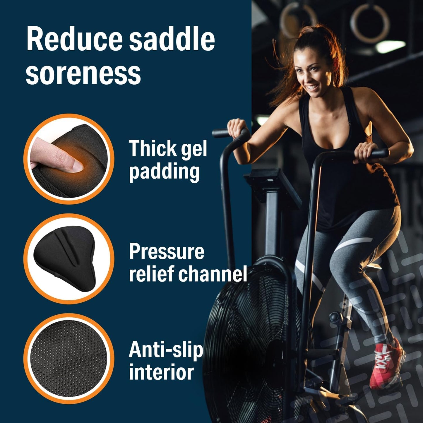 Bikeroo Comfort Bike Seat Cushion - Padded Gel Cover for Exercise, Mountain & Road Bikes, Universal Fit for Peloton & Stationary Bikes