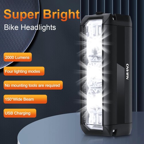 ONVIAN 2000 Lumen Bike Headlight Rechargeable, 4 LED Bike Light Modes for Night Riding, Sturdy Aluminum Alloy Installation for Bicycle Snowblower 4Wheelers Cycling MTB Headlights Handlebar Accessories