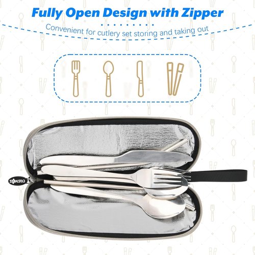 Cosmos Portable Travel Felt Tableware Carrying Storage Case Zipper Bag for Cutlery Kit Flatware Chopsticks Spoon Fork in Camping Travel Picnic Office