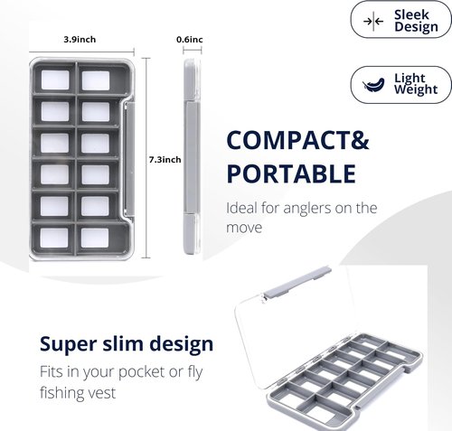 Maxcatch Super Slim Magnetic Back Waterproof Fly Fishing Box: 6, 12, or 18 Compartments(HB98B (12 Compartments))