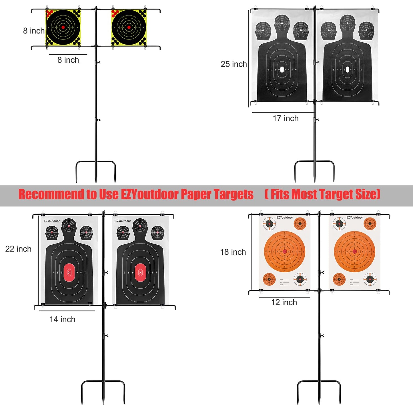 EZYoutdoor Adjustable Shooting Target, Target Stands for Shooting Range, 8 Clips Included, Ideal for BB Gun, Airsoft, Pellet, Pistol, Firearms, Rifle, Shotgun Practice