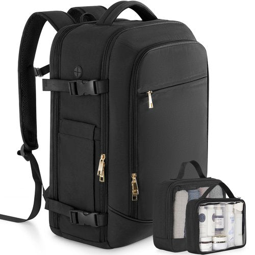 Rinlist Large Backpack for Men Women, Travel Backpack Flight-approved Personal Item Size, 40L Carry on Backpack Casual Daypack, Black