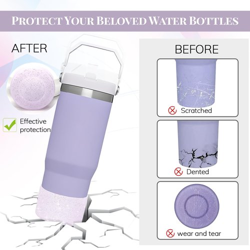 Chihutown 3pcs Bling Cup Boot, White Silicone Water Bottle Boot, Reduces Noise Water Bottle Bottom Protector (Purple)