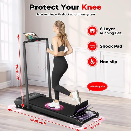 SubSun 2 in 1 Folding Treadmill, Walking Pad with Handle Bar, Under Desk Treadmill with 265 Lbs Capacity for Office, Remote Control, Black