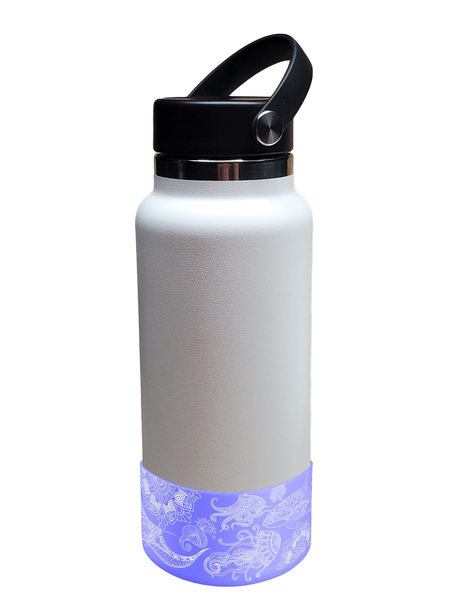 Hydro Heel Protective Silicone Bottom Sleeve, 12oz-40oz. Fits All Vacuum Insulated Stainless Steel Water Bottles, Anti-Slip, Anti-Scratch, Rubber Flex Skin Cover (32-40oz, Purple Ocean Mandala)
