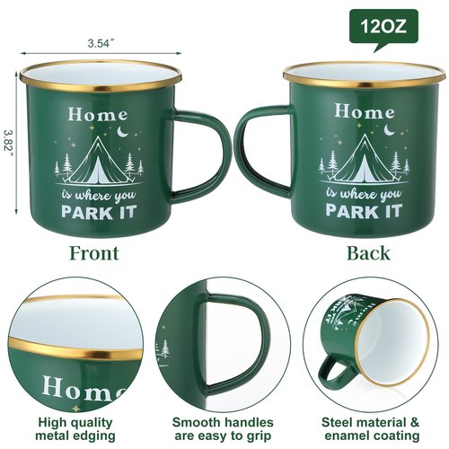 Pickmesh 6 Pcs Camping Mugs Enamel Cups 12oz Coffee Cups with Handle Camping Gifts for Outdoor Hiking Backpacking Lovers