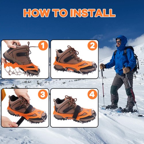 WIN.MAX Crampons for Shoes, Traction Cleats Ice Snow Grips with 19 Stainless Steel Spikes, Shoe Talons Anti - Slip Boots Spikes for Walking, Jogging, Climbing and Hiking (Orange, L)…
