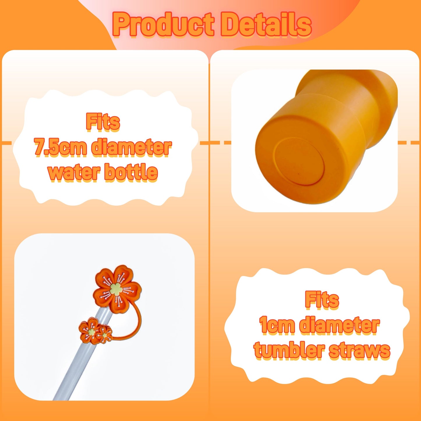 Accessories for Stanley Cup 40oz,2 Silicone Boots for Stanley Tumbler,1 Flower Straw Cover Topper,2 Charms Hooks,1 Lipstick Holder Bag,1 Pompom Ball,1 Cute Keychain Charm(Orange,No Bottle)