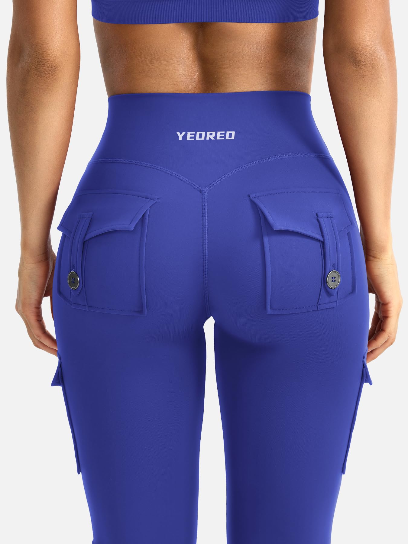YEOREO CoreFlex Women Workout Flare Leggings with Pockets Scrunch Cargo Gym Yoga Leggings 28" Inseam Dazzling Blue XL