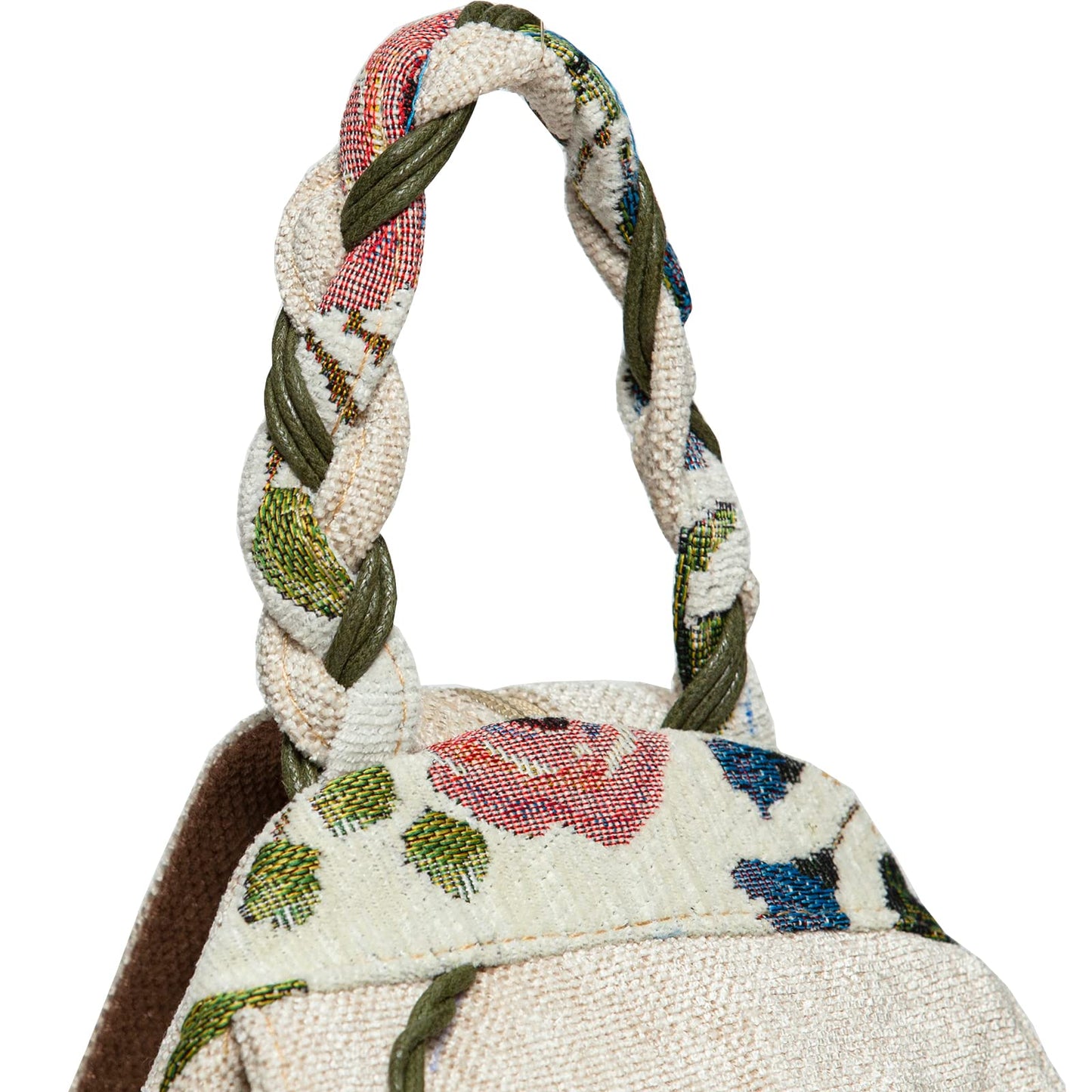 LOZENY Casual Canvas Backpack，Cotton Woven，Versatile hand-woven cotton linen bag small shoulder small fresh light fashion lightweight cloth leisure art backpack