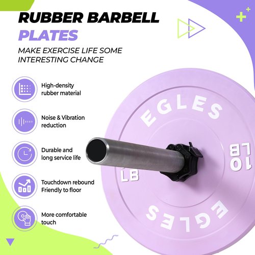 EGLES Vibrant Purple Weight Plates, Rubber Barbell Plates, 2-inch Olympic Standard 10LB Pair Olympic Bumper Plates Steel Inserts for Home Gym Weightlifting, Strength Training, Fit Workouts