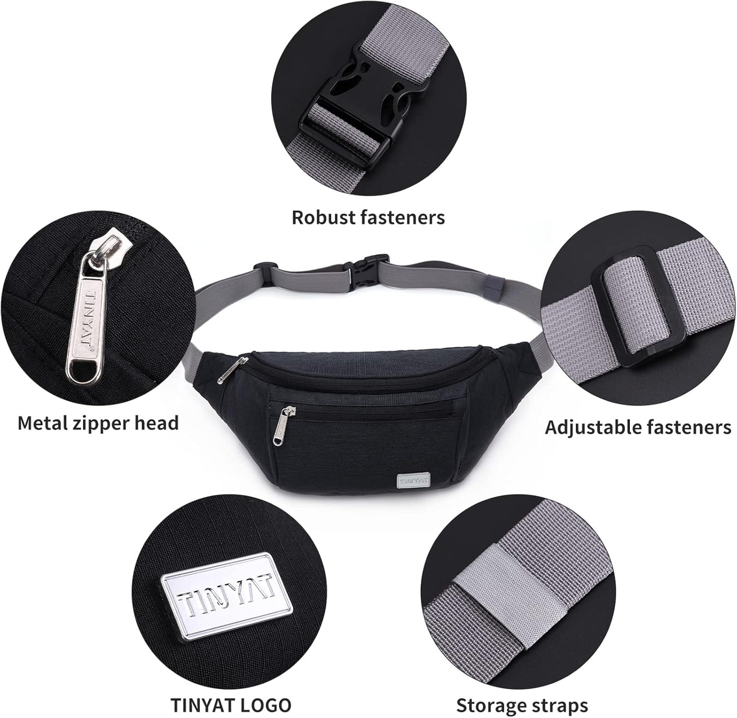 TINYAT Large Fanny Pack Travel Waist Bag Lightweight for Men&Women with Adjustable Strap T206 Blue
