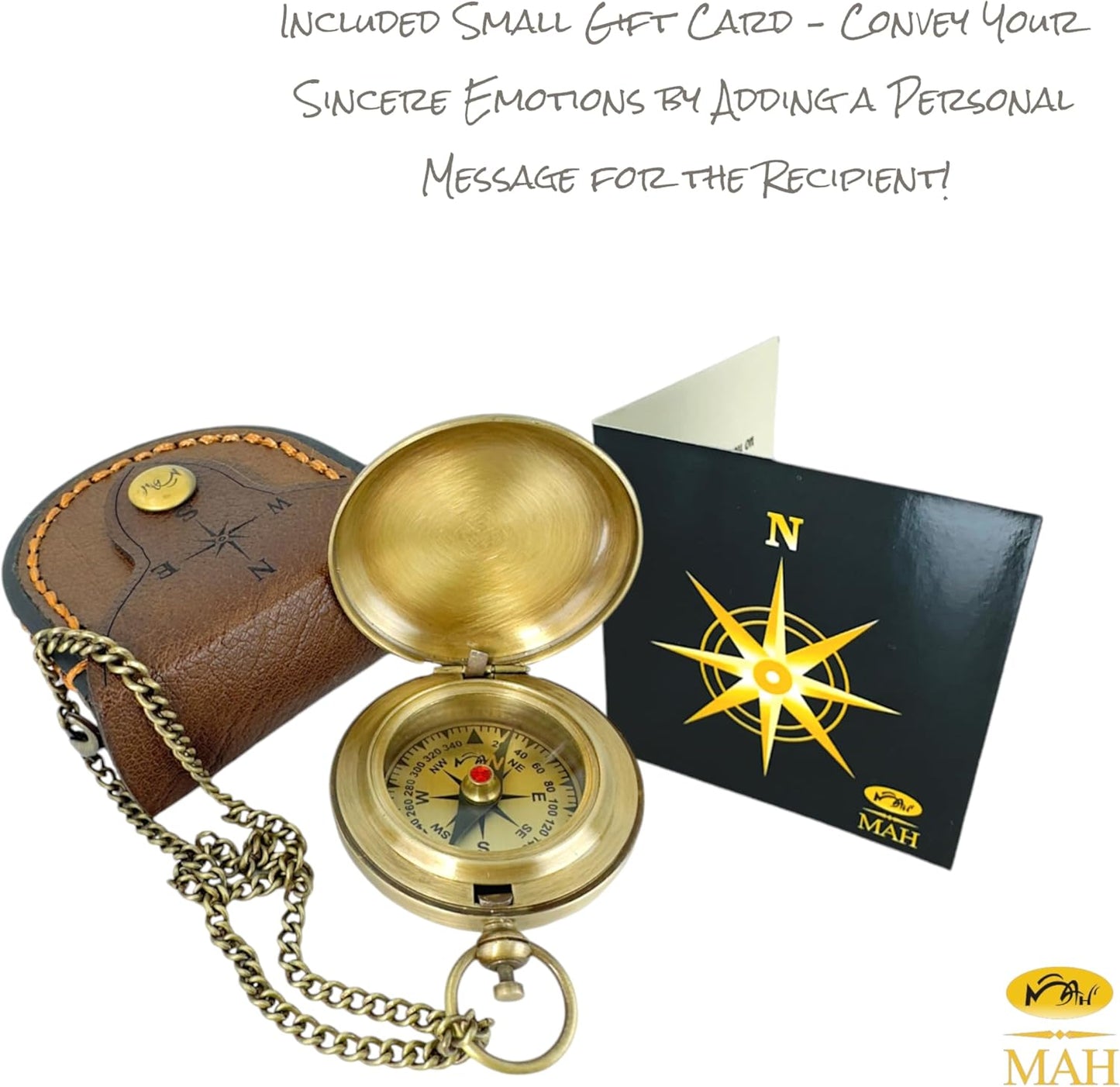MAH Backpacking Navigation Handmade Brass Personalize Compass for Best Man Get Well Hiking Camping Hunting Trekking Sailing Adventure Travelling Graduation Day Birthday Gifts for Son Back to School