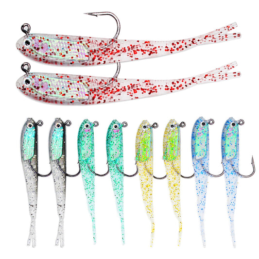 10 Pcs Pre-Rigged Jig Head Soft Fishing Lures kit, Flexible X-Tail Soft Plastic Swimbaits Special Tail Fishing Bait for Bass Trout Fishing for Freshwater Saltwater