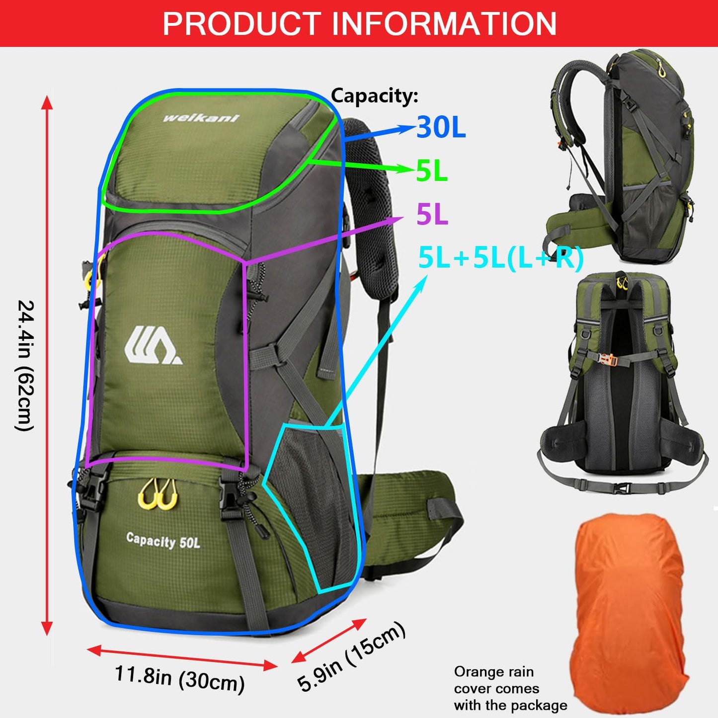 Favuit Hiking Backpack 30L, Lightweight Travel Backpack Camping Essentials Bag Outdoor Sport Daypack for Men Women Trekking Hunting Adventure Gear (Green)