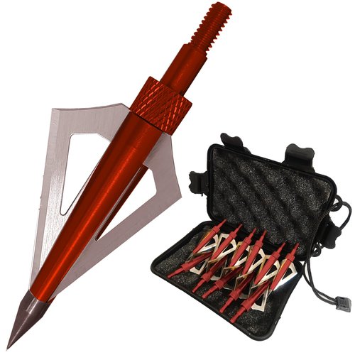 e5e10 12pcs Archery Broadheads 3 Fixed Steel Blade 100 Grain Hunting Arrowheads Fit for Compound Bow and Crossbow with One Black Plastic Portable Broadheads Case (Red-100 Grain)