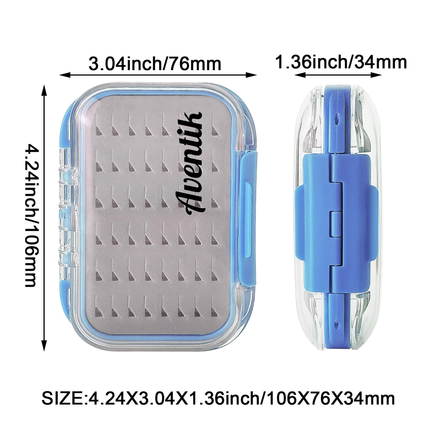 Aventik Fly Fishing Box Jig Box Waterproof Float Lightweight Double Side Large Capacity Easy Grip Clear Lid Fly Fishing Lures Box(H18 Blue, SIZE A:4.24X3.04X1.36inch)