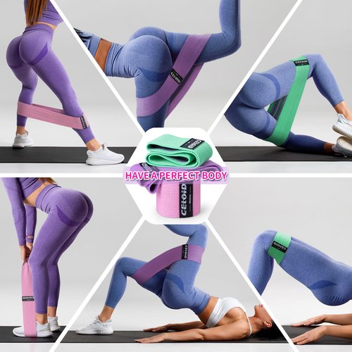 CELOID Resistance Bands Set,Exercise Bands with Non-Slip Design for HIPS & Glutes,3 Levels Workout Bands for Women and Men,Booty Bands for Home Fitness,Yoga,Pilates,Green Purple Pink