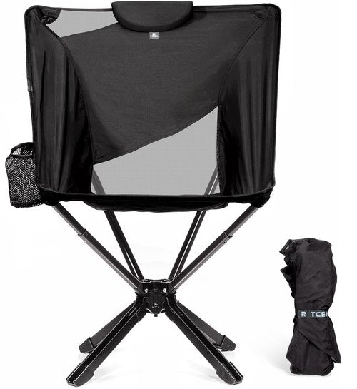 TCEK Portable High Back Camping Chair with Adjustable Height, Small Compact Outdoor Folding Chair for Adults Travel, Riselite Collapsible Lightweight Packable Camp Chairs, Easy Carry and Quick Setup