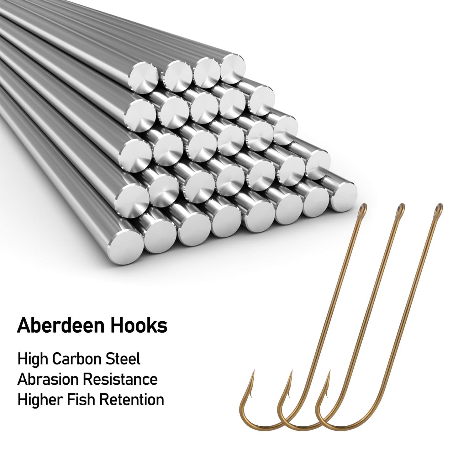 Dr.Fish 100 Pack Aberdeen Fishing Hooks Freshwater Hooks Extra Long Shank Bronze Light Wire Offset Live Bait Hooks Bass Crappie Walleye Panfish Bluegill Bream #8