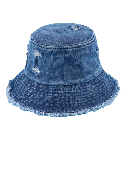 Verdusa Women's Ripped Denim Bucket Hat Raw Hem Sun Hat Outdoor Cap Navy Blue One-Size