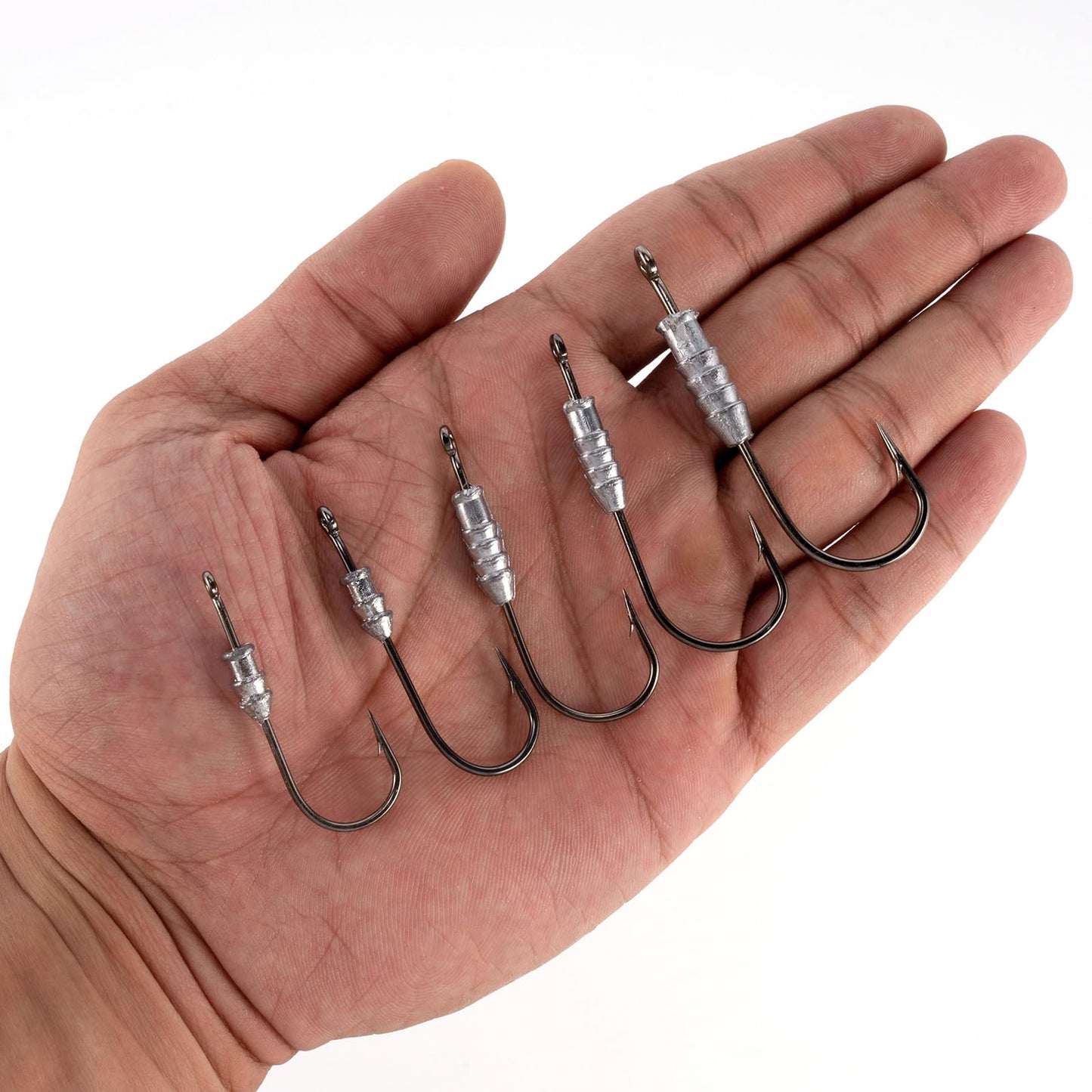 Dr.Fish 20 Pack Weighted Swimbait Hooks, Weighted Fishing Worm Hooks Straight Shank Round Bend Bass Fishing Jig Hook 4/0