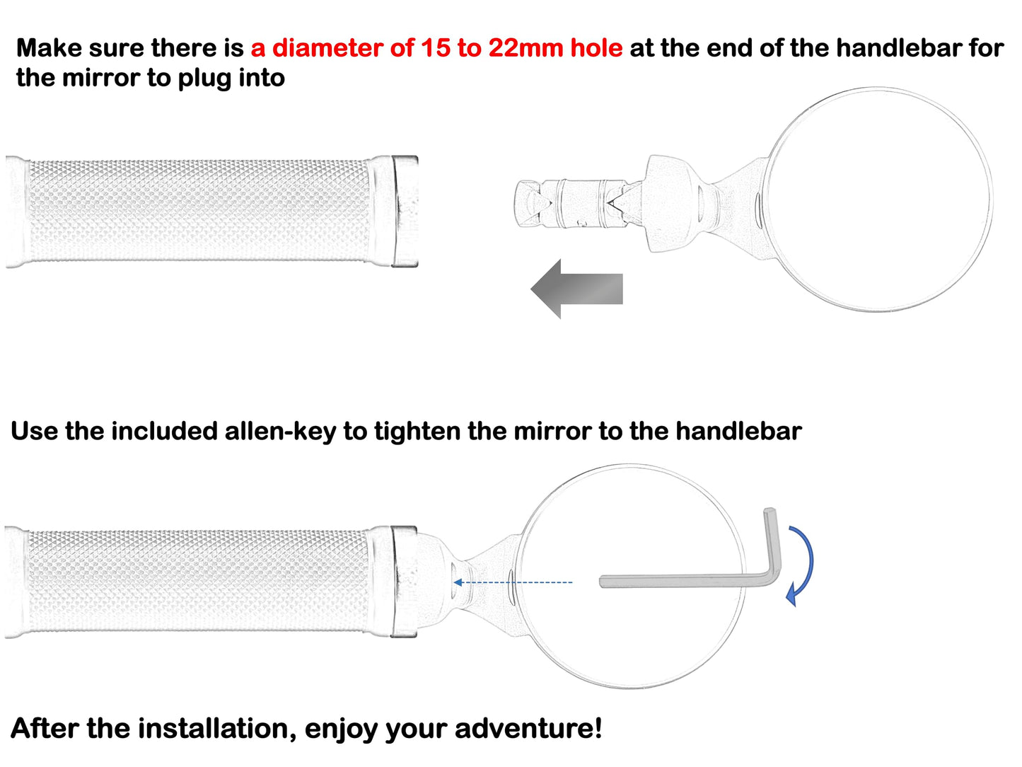 Generic Bike Handlebar-End Rear View Mirror, 2K HD Anti-Glare capability up to 50%, Shatterproof, Nylon Fiber Frame, Adjustable, 15-22mm Handlebar Fit (Silver, EV001S)