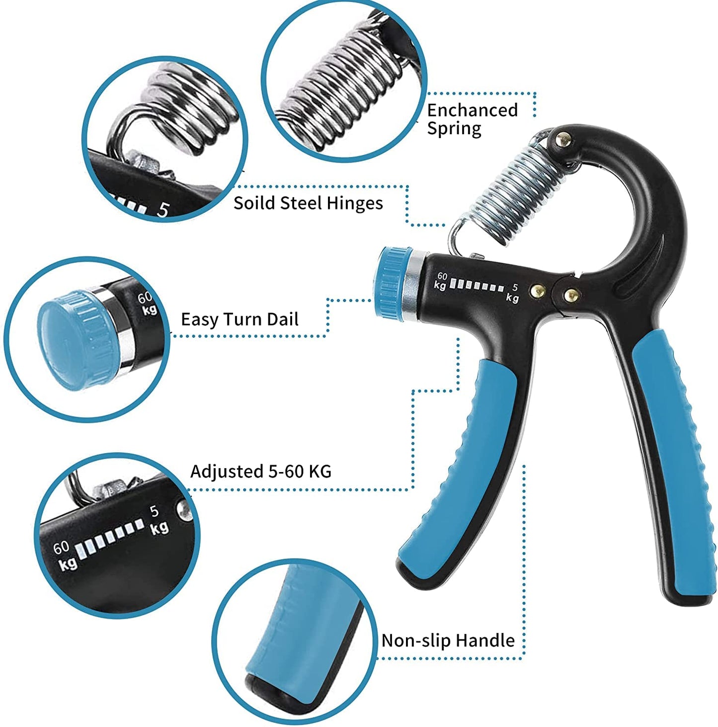 Adjustable Grip Strength Trainer 11-132LBS, Forearm Exerciser & Hand Grip Strengthener With Non-Slip Handle | Hand Gripper Strengthener, Strength Training & Therapy (BLUE)
